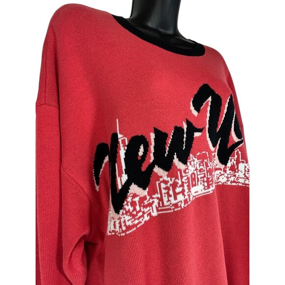 RVCA STELLA MAXWELL Skyline Sweater Sz L Red Black Colorblock New York Graphic - Picture 10 of 16